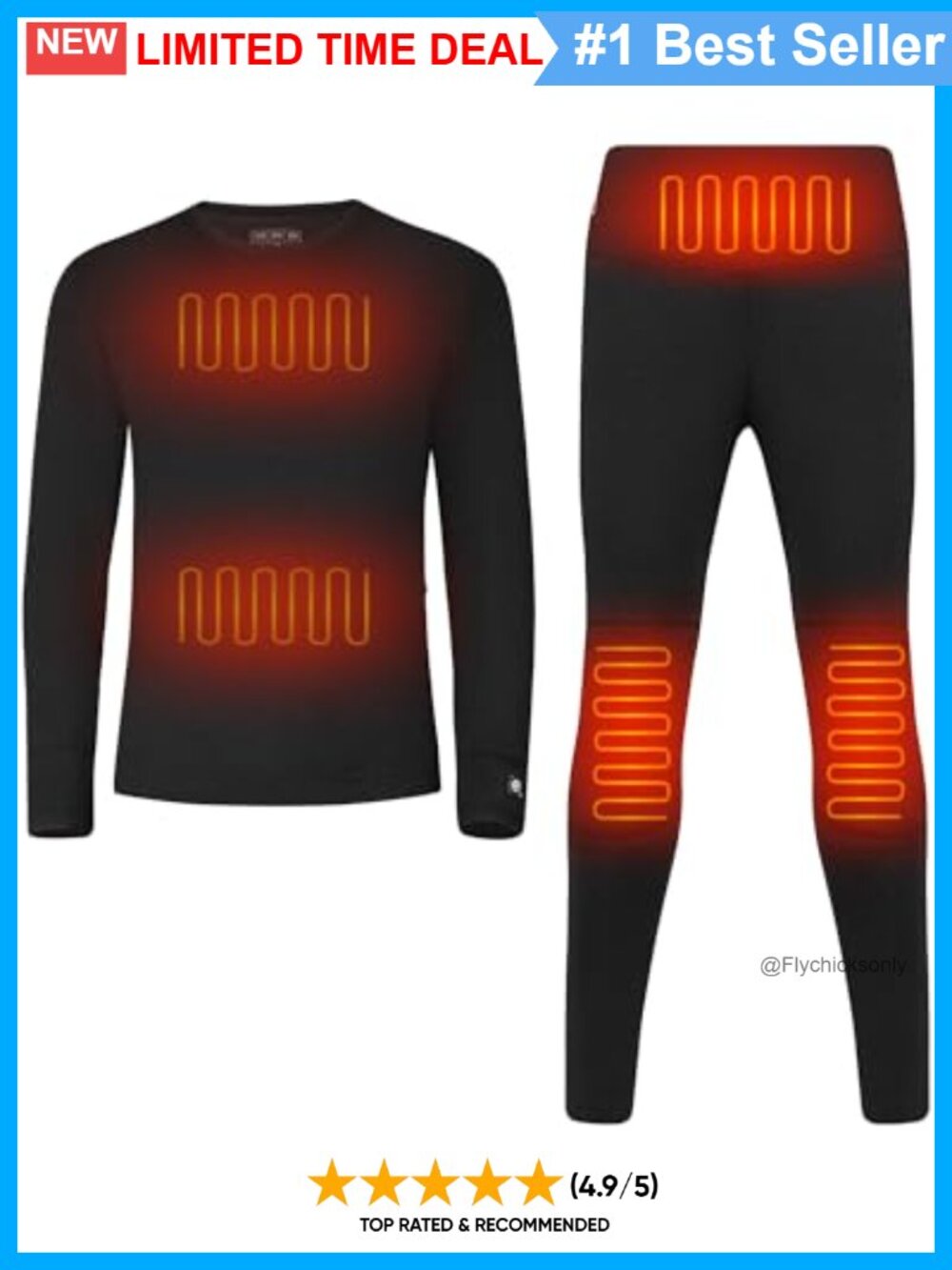 Men's Heated Thermal Underwear Set Long Johns Base Layer 7.4V Rechargeable